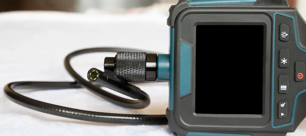 Sewer camera monitor screen showing recorded footage of the inside of a Chesterfield drain line