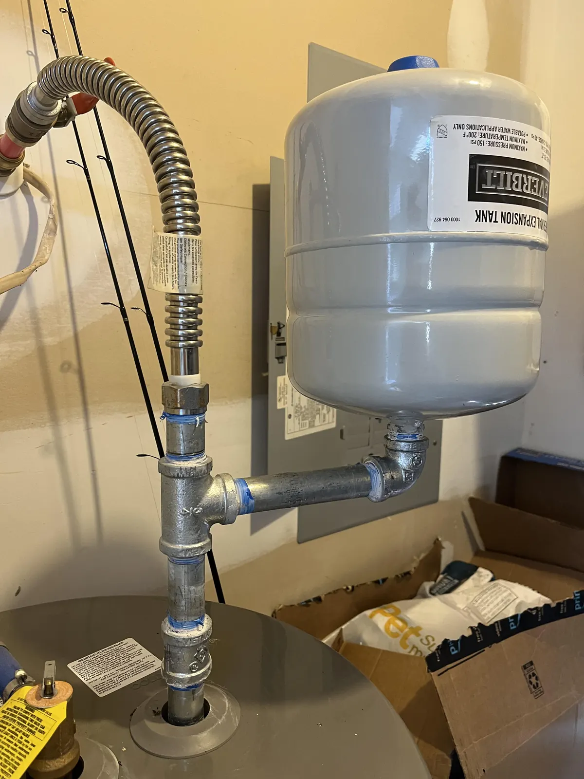 Pressure tank and supply plumbing serving a Wildwood home on a private water system