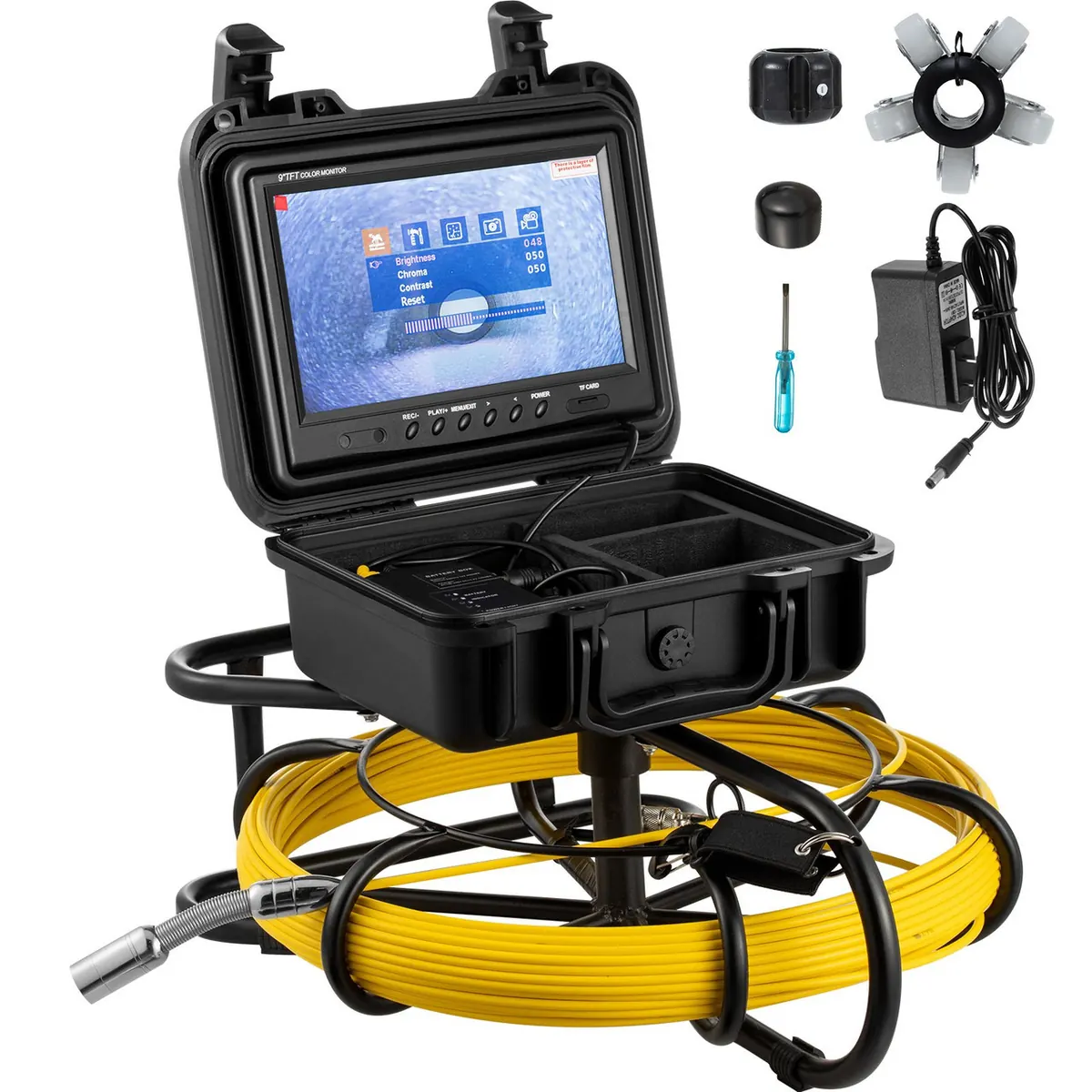 Sewer camera inspection kit with reel, monitor and sonde