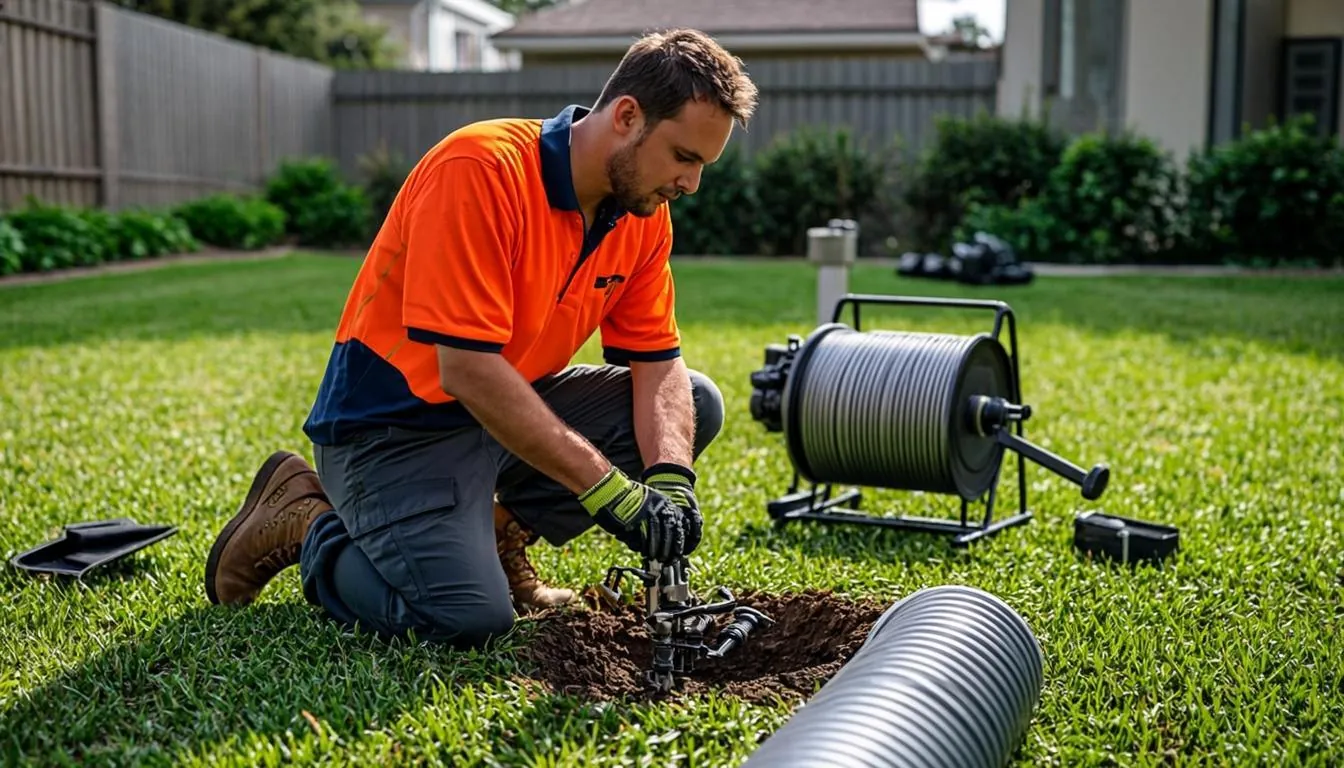Plumber performing trenchless sewer repair for a Chesterfield area home
